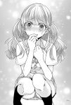  ajiichi ass blush crying eyebrows_visible_through_hair finger_to_mouth monochrome original panties school_uniform solo tears twintails underwear 