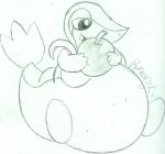  ambiguous_gender apple bunearyk food fruit monochrome nintendo open_mouth overweight pok&eacute;mon pok&eacute;mon_(species) reptile scalie simple_background sitting sketch smile snivy solo tongue video_games white_background 