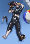 2018 4_fingers 4_toes 5_toes animate_inanimate anthro ball beach_ball bell bulge cat claws collar digital_drawing_(artwork) digital_media_(artwork) feline hair hi_res hindpaw human inflatable living_inflatable male mammal nearu-senpai neybulot nozzle nude open_mouth pawpads paws pool_toy rubber shiny simple_background smile solo toe_claws toes transformation water 