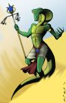  abs armband clothed clothing cobra desert egyptian green_skin holding_object invalid_tag loincloth male muscular reptile scalie scarab simple_background skirt snake staff topless 