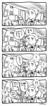  2girls 3boys 4koma ? ahoge artist_name avicebron_(fate) bangs cape ceiling chair collared_shirt comic commentary door fate/grand_order fate_(series) fujimaru_ritsuka_(female) greyscale indoors leonardo_da_vinci_(fate/grand_order) long_hair machinery medium_hair mo(zu)co monitor monochrome multiple_boys multiple_girls neck_ribbon one_side_up parted_bangs pipe pipe_in_mouth pleated_skirt ribbon sherlock_holmes_(fate/grand_order) shirt skirt speech_bubble thought_bubble translated uniform wall 