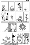  ahoge akebono_(kantai_collection) bandaid bandaid_on_face bell closed_eyes comic commentary_request flower greyscale hair_bell hair_bobbles hair_flower hair_ornament hibiki_(kantai_collection) highres jingle_bell kantai_collection kasumi_(kantai_collection) long_hair monochrome multiple_girls oboro_(kantai_collection) otoufu sazanami_(kantai_collection) school_uniform serafuku side_ponytail translation_request ushio_(kantai_collection) 