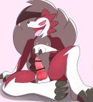  2018 amedama12321 animal_genitalia animal_penis anthro canine_penis censor_bar censored claws erection knot lycanroc male masturbation midnight_lycanroc nintendo open_mouth penile_masturbation penis pok&eacute;mon pok&eacute;mon_(species) precum red_eyes simple_background solo video_games 