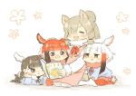  alpaca_ears alpaca_suri_(kemono_friends) alternate_costume animal_ears apron bangs bird_tail bird_wings black-headed_ibis_(kemono_friends) black_hair blonde_hair blush book braid child commentary fur_collar fur_trim hair_over_one_eye hand_on_another's_head head_wings japanese_crested_ibis_(kemono_friends) kemono_friends kindergarten_uniform long_sleeves lying moeki_(moeki0329) multi-tied_hair multicolored_hair multiple_girls neck_ribbon no_shoes on_stomach pantyhose pinocchio pleated_skirt red_hair ribbon scarlet_ibis_(kemono_friends) seiza short_hair sidelocks sitting skirt translated twin_braids white_hair wings younger 