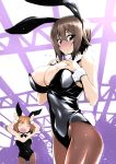  animal_ears bangs black_legwear black_leotard blush bob_cut bow bowtie breasts brown_eyes brown_hair bunny_ears bunny_tail bunnysuit caramelldansen closed_mouth commentary_request detached_collar embarrassed flying_sweatdrops girls_und_panzer hand_on_own_chest highres large_breasts leotard multiple_girls nakahira_guy nishizumi_maho nishizumi_miho open_mouth pantyhose short_hair siblings sisters sweatdrop tail wrist_cuffs 