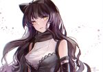  black_hair blake_belladonna bow commentary_request ecru hair_bow korean_commentary long_hair looking_back rwby sleeveless solo white_background yellow_eyes 