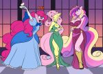  2018 anthro anthrofied arms_above_head armwear ballroom big_breasts bow_tie breasts cake cleavage clothed clothing dress earth_pony elbow_gloves equine eyes_closed female fluttershy_(mlp) food friendship_is_magic gala gloves gossip gown group hair holding_object horn horse long_hair mammal multicolored_hair my_little_pony pink_hair pinkie_pie_(mlp) pony princess_cadance_(mlp) smile standing toughset unicorn 