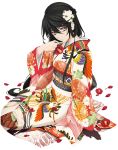  artist_request black_choker black_hair choker japanese_clothes kimono long_hair looking_at_viewer multicolored multicolored_clothes multicolored_kimono official_art outline ponytail solo tales_of_(series) tales_of_berseria transparent_background velvet_crowe very_long_hair white_outline yellow_eyes 