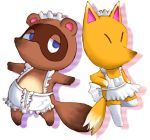  ambiguous_gender animal_crossing anthro apron canine clothed clothing crazy_redd crossdressing duo fox legwear low_res maid_uniform male mammal nintendo stockings tanuki tom_nook_(animal_crossing) uniform unknown_artist video_games 