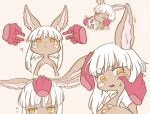  ambiguous_gender cub erect_ears flat_chested hair made_in_abyss mammal nanachi petting simple_background white_hair yellow_eyes young 