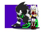  black_fur black_nose boots bracelet canine clothing duo fan_character fangs female footwear fur grey_fur growling hedgehog hedgehog-night ink-bear jacket jewelry looking_at_viewer male mammal open_maw orange_eyes purple_eyes sharp_teeth shorts smile sonic_(series) teeth were werehog werewolf white_fur 