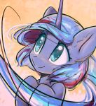  2017 blue_hair bust_portrait cute equine eyelashes female feral friendship_is_magic hair hi_res hooves horn looking_up mammal mirroredsea my_little_pony orange_background portrait princess_luna_(mlp) simple_background smile solo teal_eyes 