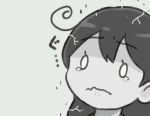  ahoge biting blank_eyes chibi comic commentary_request greyscale kantai_collection lip_biting long_hair monochrome otoufu portrait solo tearing_up tears translation_request ushio_(kantai_collection) wavy_mouth 