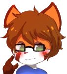  anthro auvere blush brown_hair cub damien-the-red-panda eyewear glasses green_eyes hair headshot_portrait male mammal pink_nose portrait red_panda simple_background solo young 