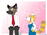  abstract aggressive_retsuko anthro blush canine clothed clothing cute djcoyoteguy haida hyena invalid_background mammal red_panda retsuko sanrio simple_background size_difference 