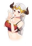  :p aliza_(granblue_fantasy) bare_shoulders bottomless breasts cleavage collarbone commentary_request draph fellatio_gesture granblue_fantasy groin hazuki_(115483948) headpiece horns medium_breasts navel orange_eyes pointy_ears simple_background solo tongue tongue_out upper_body white_background 