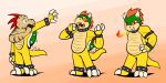  2014 anthro bowser collar costume digital_drawing_(artwork) digital_media_(artwork) dinosaur hi_res horn immelmann immelmann_(character) koopa living_suit male mario_bros mind_control nintendo raptor scalie sequence simple_background slightly_chubby solo spikes spiral_eyes theropod transformation video_games 