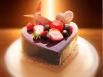  blurry cake depth_of_field dessert food fruit heart highres no_humans nyanmaru original plate strawberry 