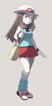  bag bare_shoulders blue_(pokemon) blue_legwear blue_shirt brown_hair closed_mouth eyebrows eyelashes full_body gradient gradient_background grey_background handbag hat highres long_hair loose_socks miniskirt nomura_(buroriidesu) orange_eyes pleated_skirt poke_ball_theme pokemon pokemon_(game) pokemon_frlg red_skirt shirt shoes sidelocks skirt smile socks solo standing straight_hair tank_top white_footwear white_hat wristband 