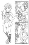  2girls 4koma bangs bbb_(friskuser) blunt_bangs bow bowtie closed_eyes cocktail_glass comic commentary_request counter cup cutlass_(girls_und_panzer) drinking_glass girls_und_panzer greyscale hand_on_hip highres holding holding_pencil loafers long_hair long_sleeves maid_headdress monochrome multiple_girls notebook ooarai_school_uniform open_mouth pencil pleated_skirt pointing reizei_mako school_uniform serafuku shoes skirt smile socks spoken_exclamation_mark sweatdrop translation_request vest writing 