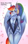  ... 2018 alternate_hairstyle anthro areola big_breasts blue_feathers blush breasts chest_tuft cleavage clothed clothing dialogue embarrassed english_text equine erect_nipples eyebrows eyelashes feathered_wings feathers female flower_petals friendship_is_magic fur hair hi_res ineffective_clothing inner_ear_fluff looking_at_viewer mammal mrscurlystyles multicolored_hair my_little_pony navel nipples pegasus petals pink_background ponytail portrait purple_eyes rainbow_dash_(mlp) rainbow_hair signature simple_background solo_focus standing text thick_thighs three-quarter_portrait translucent transparent_clothing tuft unseen_character wings 