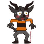  2018 aggressive_retsuko black_fur blush demon fur horn hybrid hyena kazthekeel mammal open_mouth reaction_image sanrio sharp_teeth short_tail signature style_parody sweat sweatdrop teeth yellow_eyes 