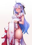  ahoge azur_lane black_ribbon blush breasts breath bun_cover china_dress chinese_clothes clitoris commentary_request covered_nipples dildo dress dress_lift eyebrows_visible_through_hair gradient gradient_background groin hair_bun hair_ribbon heart heavy_breathing highres hiroyuki_koto long_hair looking_at_viewer masturbation medium_breasts no_panties object_insertion open_mouth pelvic_curtain purple_eyes purple_hair ribbon see-through sex_toy shiny shiny_skin simple_background solo standing sweat thighhighs unicorn_(azur_lane) vaginal vaginal_object_insertion vibrator vibrator_under_clothes wet wet_clothes white_dress white_legwear wrist_cuffs 