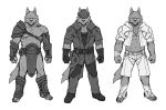  2018 abs anthro belt black_nose canine clothed clothing digital_media_(artwork) feline fur male mammal muscular muscular_male pants pecs rpbbw simple_background standing wolf 