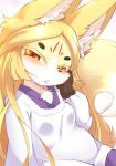  1girl blonde_hair brown_eyes fox furry japanese_clothes open_mouth solo ukan_muri 