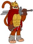  2018 anthro armor bandage belt body_hair boxer_briefs bulge cape clothed clothing darkest_dungeon digital_media_(artwork) fur gloves justin_(character) leper_(character) male mammal mask melee_weapon monkey notkastar primate solo spikes sword underwear weapon 
