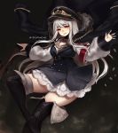  artist_name belt black_footwear boots commentary english_commentary eyebrows_visible_through_hair eyes_visible_through_hair fur_trim girls_frontline gun hat kar98k_(girls_frontline) long_hair long_sleeves looking_at_viewer outstretched_arms parted_lips puffy_long_sleeves puffy_sleeves red_eyes silver_hair smile solo spread_arms terupancake thigh_boots thighhighs twitter_username weapon 