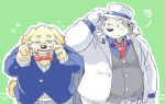  2018 6xiachunqiu7 bear blush canine cusith dog duo eyewear glasses kemono male mammal monocle obese overweight polar_bear rave_(housamo) scarf simple_background standing tokyo_afterschool_summoners 