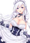  :d apron artist_name azur_lane bangs belfast_(azur_lane) blue_dress blue_eyes braid breasts buttons chain cleavage collar commentary_request corset dress dutch_angle eyebrows_visible_through_hair frilled_apron frilled_sleeves frills gloves highres large_breasts long_hair looking_at_viewer maid_apron maid_headdress open_mouth shibi shiny shiny_skin signature silver_hair simple_background smile solo swept_bangs turret twitter_username underbust white_apron white_background white_gloves 