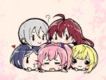  :&gt; :3 =_= bangs blonde_hair blue_hair chibi closed_mouth commentary_request d: gamerag grey_hair hayami_kanade heart ichinose_shiki idolmaster idolmaster_cinderella_girls jougasaki_mika lipps_(idolmaster) miyamoto_frederica multiple_girls open_mouth pink_hair red_hair shiomi_shuuko short_hair smile sweatdrop 