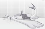  anthro big_penis bloom_(warden006) clothing collar digital_media_(artwork) erection fan_character girly legendary_pok&eacute;mon legwear lugia monochrome nintendo penis pok&eacute;mon pok&eacute;mon_(species) purple_eyes stockings tapering_penis video_games warden006 wardy 