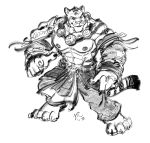  2018 abs anthro clothed clothing feline fully_clothed fur hair hi_res kensukethecat male mammal muscular muscular_male nipples pecs simple_background tiger 