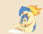  2012 3_toes 5:4 ambiguous_gender blue_fur blush cuddling cyndaquil eyes_closed feral fire fur group half-closed_eyes izusetsu low_res nintendo nude open_mouth pok&eacute;mon pok&eacute;mon_(species) quilava red_eyes simple_background sitting size_difference toes typhlosion video_games 
