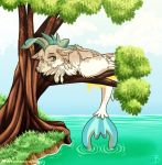  2018 avian blue_eyes fish friendship_is_magic grass hippogryph inuhoshi-to-darkpen lying marine my_little_pony sad seahorse solo terramar_(mlp) tree water 