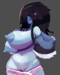  2018 adventure_time big_breasts blush breasts cartoon_network clothing female hair hair_over_eye hi_res huge_breasts human humanoid imago_ic long_hair mammal marceline_abadeer nipples not_furry open_mouth pussy shorts thick_thighs undressing vampire wide_hips 