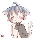  anthro blush cat clothed clothing cub feline male mammal one_eye_closed petting simple_background topless white_background young yuanyuan 