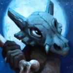  2018 ambiguous_gender black_eyes bone brown_skin bust_portrait claws cubone front_view holding_object holding_weapon kenket looking_up melee_weapon moon night nintendo outside painting_(artwork) pok&eacute;mon pok&eacute;mon_(species) portrait skull_mask solo standing traditional_media_(artwork) url video_games weapon 