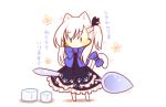  animal_ears azur_lane bangs bare_shoulders belfast_(azur_lane) black_dress black_ribbon blue_bow bow braid cat_ears cat_girl cat_tail chibi closed_mouth dress eyebrows_visible_through_hair frilled_dress frilled_sleeves frills hair_between_eyes hair_ribbon holding holding_spoon long_sleeves looking_at_viewer one_side_up oversized_object ribbon sakurato_ototo_shizuku sidelocks silver_hair sleeves_past_fingers sleeves_past_wrists solo spoon sugar_cube tail tail_bow translation_request white_background wide_sleeves |_| 