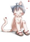  anthro blush clothing cub eyes_closed feline footwear lady_bug male mammal nude sandals simple_background solo tongue tongue_out white_background young yuanyuan 