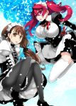  apron breasts brown_eyes brown_hair highres ishida_akira large_breasts maid maid_ane_(maoyuu) maid_apron maid_day maid_headdress maou_(maoyuu) maoyuu_maou_yuusha multiple_girls pantyhose red_eyes red_hair thighhighs twintails upskirt 