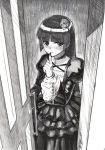  chinese dress finger_to_mouth gamerag gokou_ruri greyscale highres lolita_fashion long_hair mole mole_under_eye monochrome older ore_no_imouto_ga_konna_ni_kawaii_wake_ga_nai scan solo translation_request 