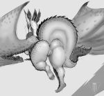  anus breasts butt conditional_dnp dragon female grey_background greyscale monochrome nipples pussy simple_background taihab 