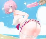  :d armpits ass bare_shoulders beach bird black-framed_eyewear blue_sky blunt_ends blush bob_cut bow bow_swimsuit breasts cloud covered_nipples cowboy_shot dark_skin day dress dress_swimsuit dripping eyebrows_visible_through_hair fate/grand_order fate_(series) food from_side giving glasses hair_over_one_eye hand_on_hip holding holding_food large_breasts lavender_hair leaning_forward legs_together looking_at_viewer looking_back looking_to_the_side mash_kyrielight ocean open_mouth out_of_frame outdoors pink_crown pleated_dress popsicle pov purple_bow purple_eyes purple_hair short_dress short_hair sideboob skindentation sky smile solo_focus standing swimsuit swimsuit_of_perpetual_summer teeth thick_thighs thigh_strap thighs water wet white_swimsuit 