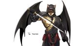  canine hood male mammal melee_weapon pecs pose simple_background solo sword wasp_(artist) weapon wings 