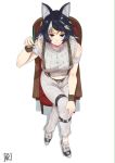  animal_ears bangs bare_shoulders belt belt_buckle black_belt black_hair brown_eyes buckle chair closed_mouth cosplay crop_top crossed_legs diamond_wa_kudakenai from_above full_body grey_wolf_(kemono_friends) hand_on_own_knee hand_up headband heterochromia holding holding_pencil jojo_no_kimyou_na_bouken kemono_friends kishibe_rohan kishibe_rohan_(cosplay) leg_belt long_hair looking_at_viewer looking_up multicolored_hair navel off-shoulder_shirt off_shoulder pants pencil shadow shirt shoes short_sleeves simple_background sitting smile solo sou_(pale_1080) streaked_hair suspenders swept_bangs thigh_strap white_background white_footwear white_hair white_pants white_shirt wolf_ears wolf_girl wristband yellow_eyes yellow_headband 