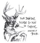  2018 absurd_res angry anthro antlers black_and_white cervine english_text hi_res hooves horn kenket looking_down male mammal monochrome pen reaction_image reading simple_background sketch solo standing text traditional_media_(artwork) white_background 